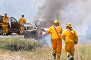 Three people injured in fiery crash