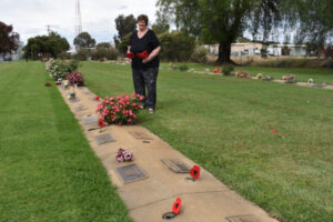 Graves marked with poppy respect