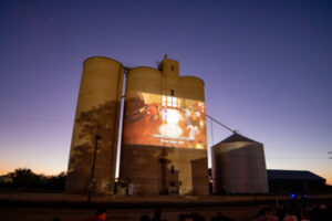 Australian movie on the silo screen