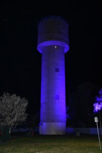 Water tower lit in honour
