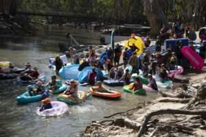 Out and about: at the Australia Day Lilo Race.